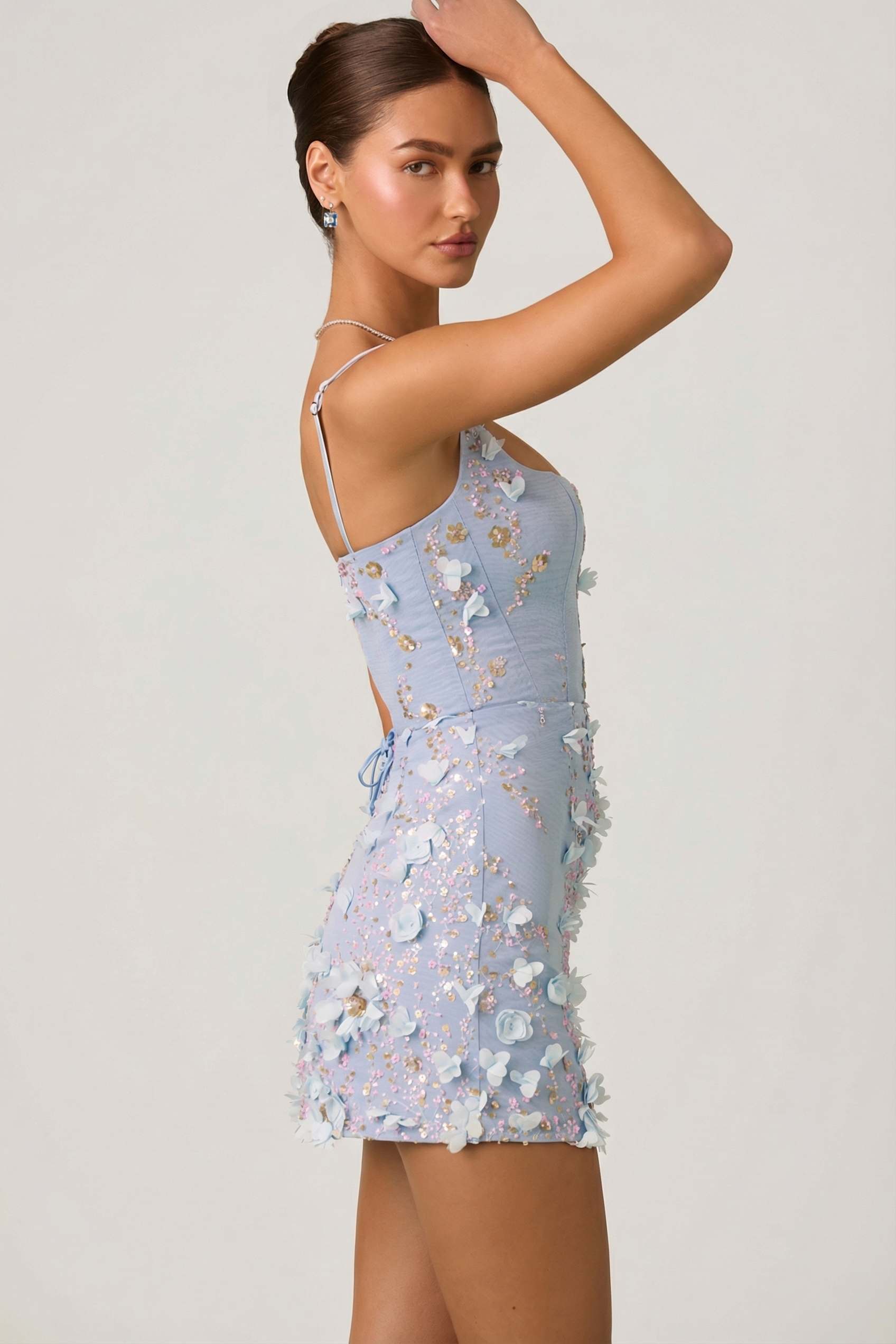 embellished asymmetric corset mini dress in light blue Alishia Satin Sequin Corset Mini Dress | Blue | Womens