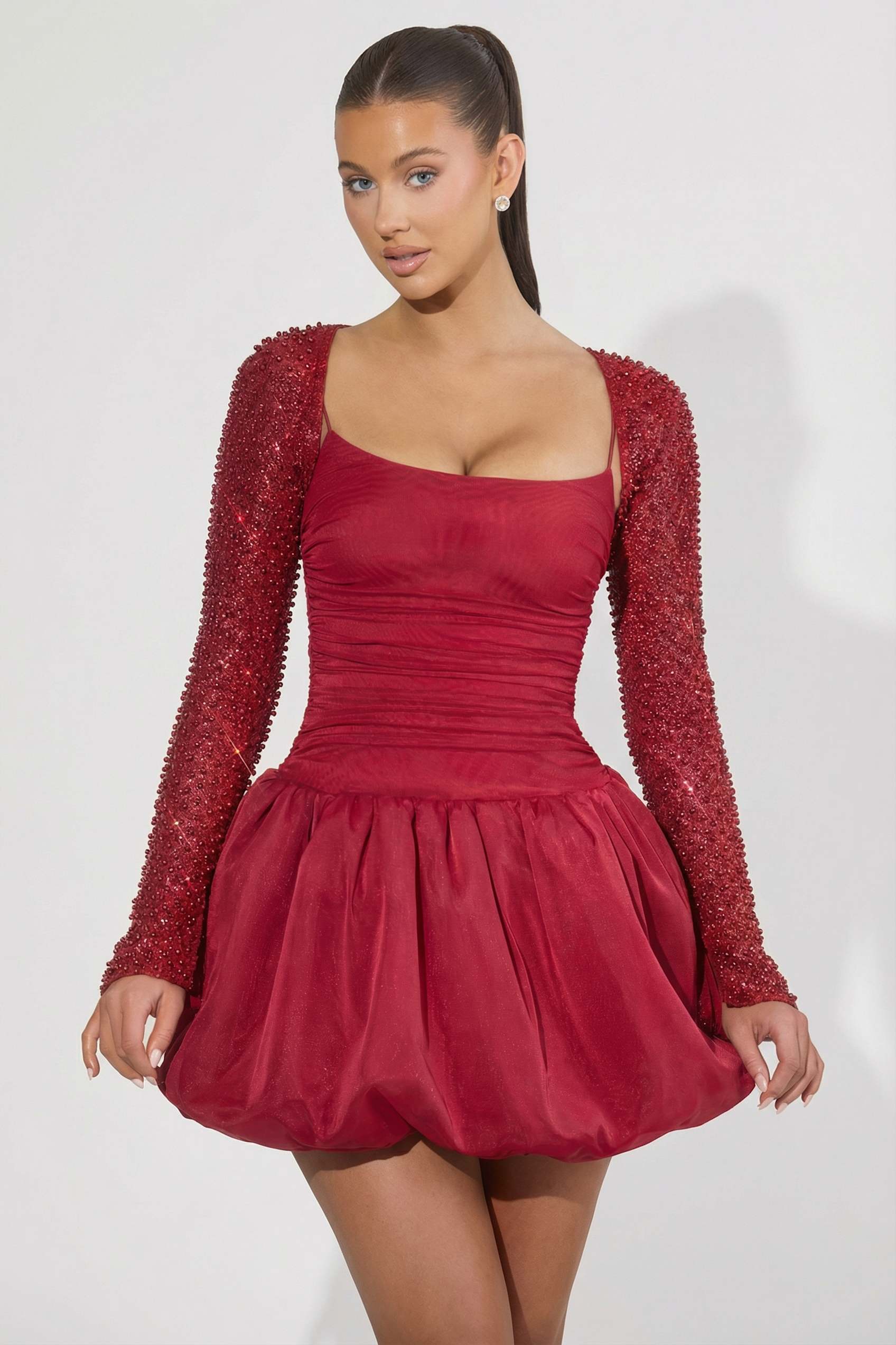 slim fit dress slacks Mini Quince Dress Rojo Con Oro main image 1