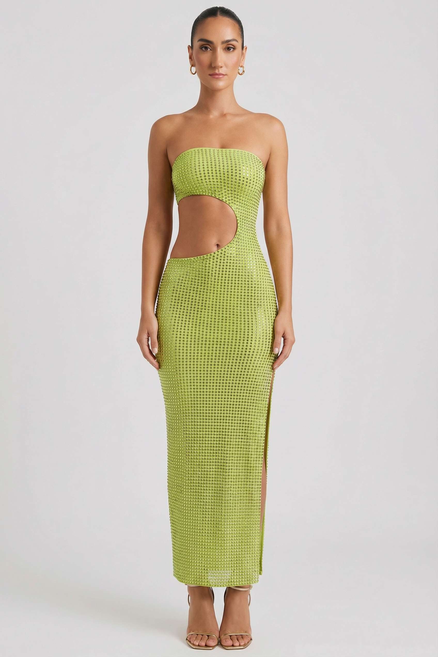 Embellished Cut-Out Bandeau Maxi Dress in Pear Green | Oh Polly