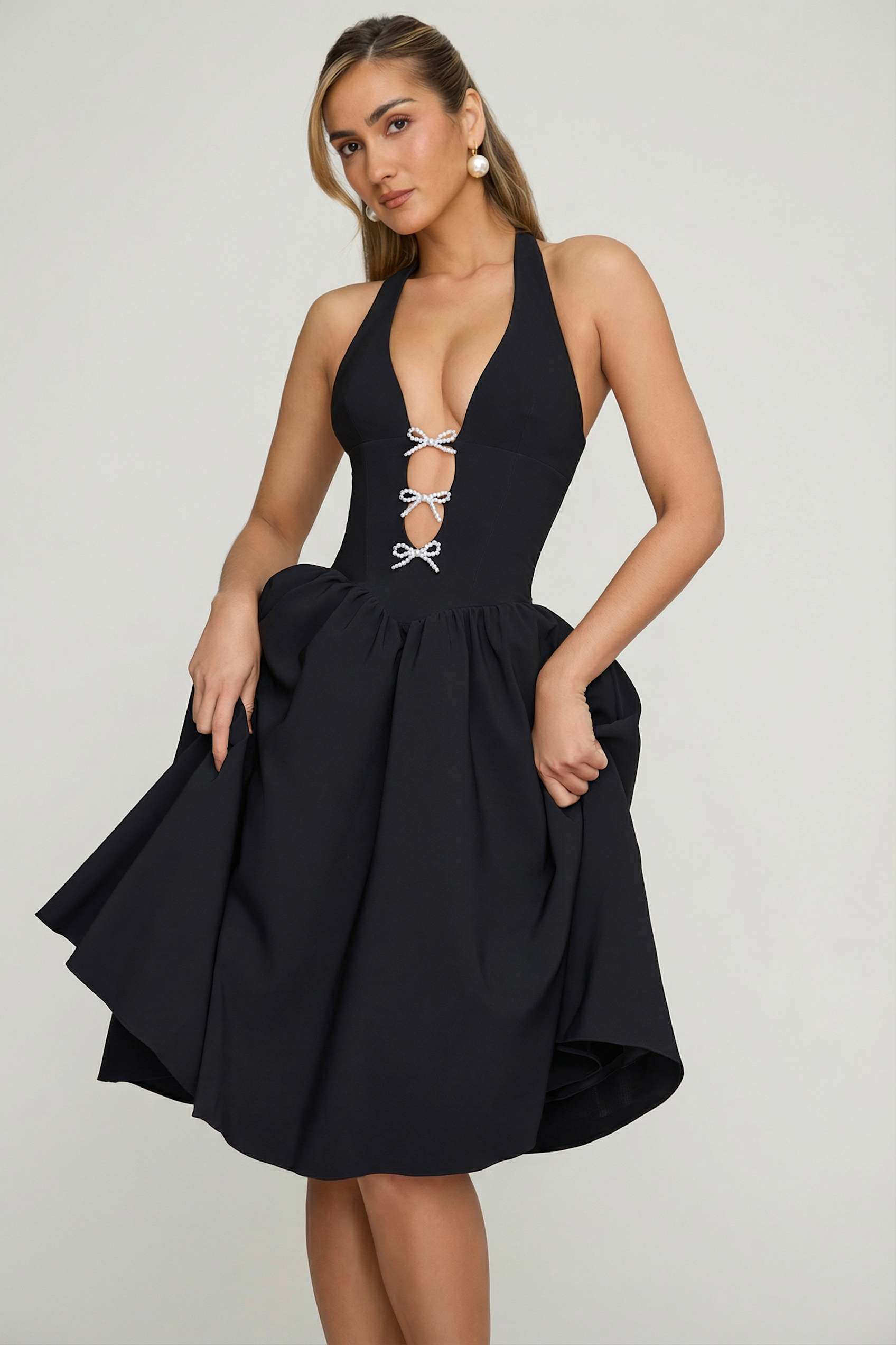 chinese dress ladies Bow Strap Bustier Midi Dress