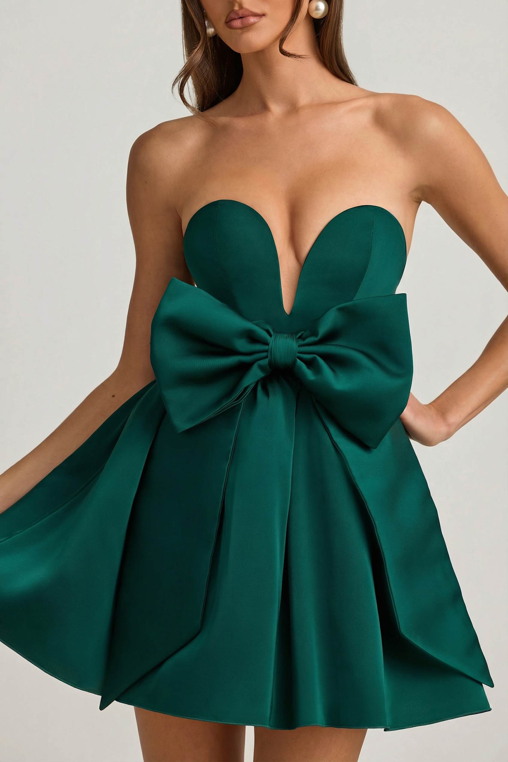 Norina Bow-Detail Corset Mini Dress in Emerald Green | Oh Polly