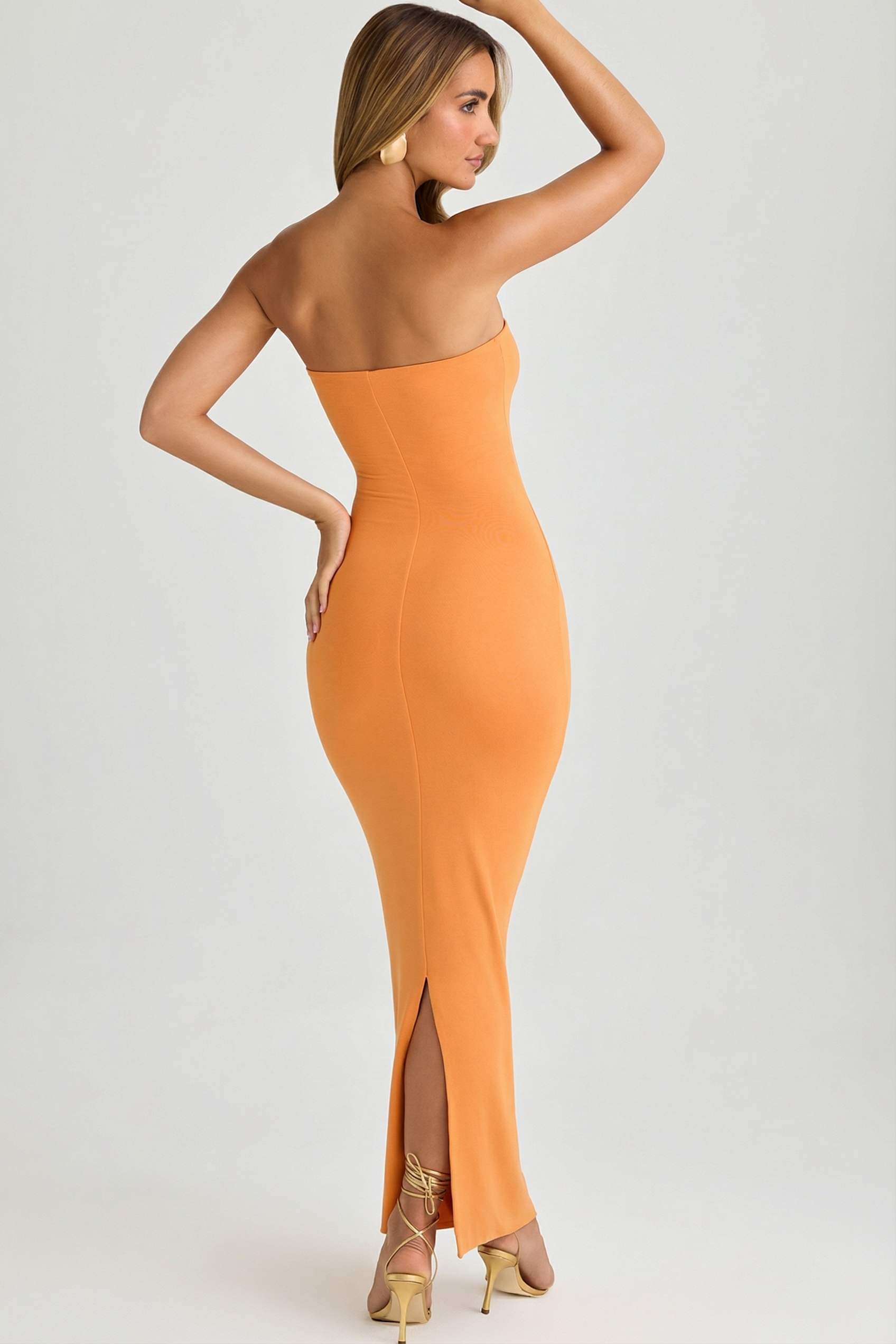 oh polly orange vinyl dress OH POLLY On Cloud Shine Structured Vinyl Midi Dress