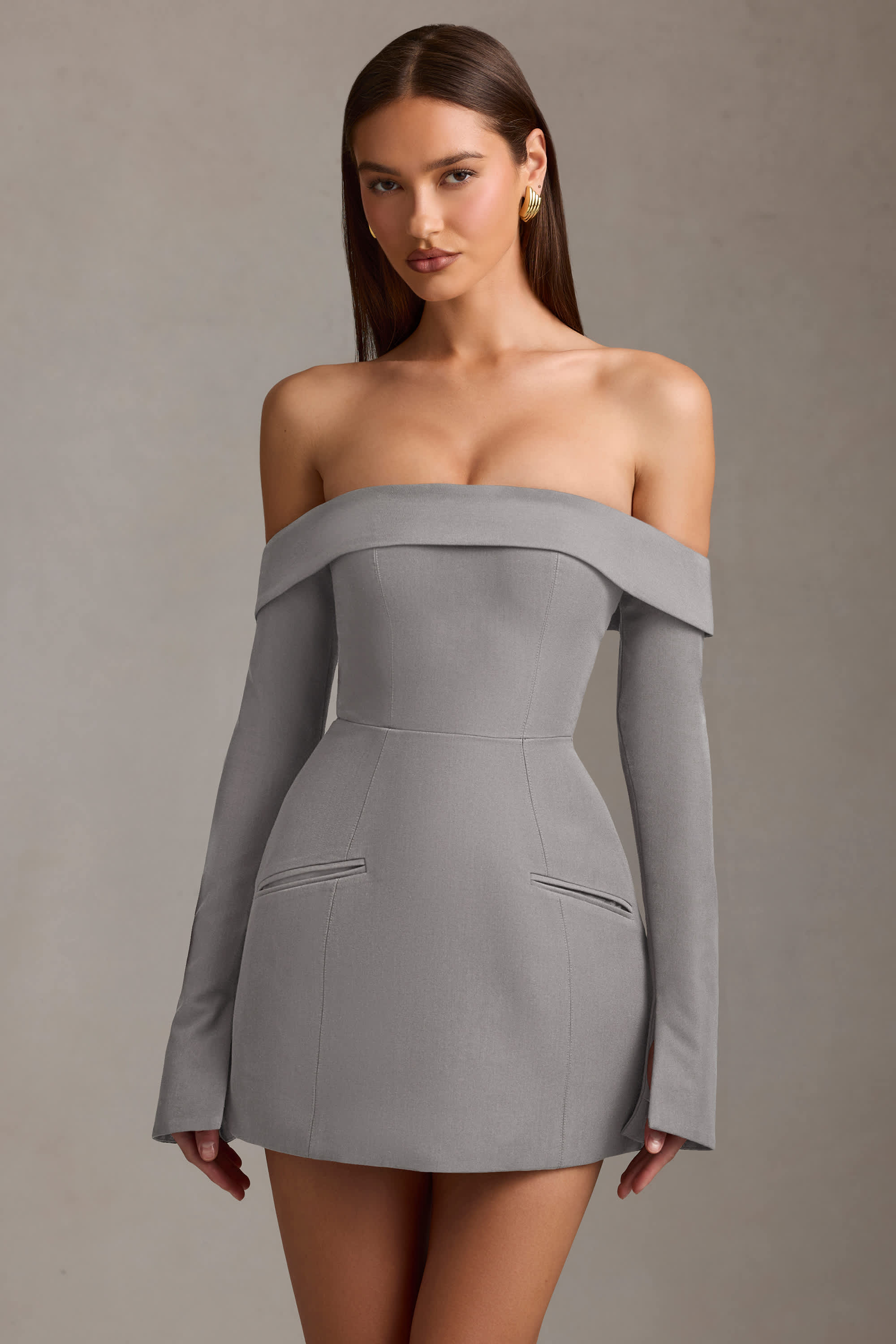 oh polly grey suede dress Ohpolly suede grey bodycon dress with back bottom