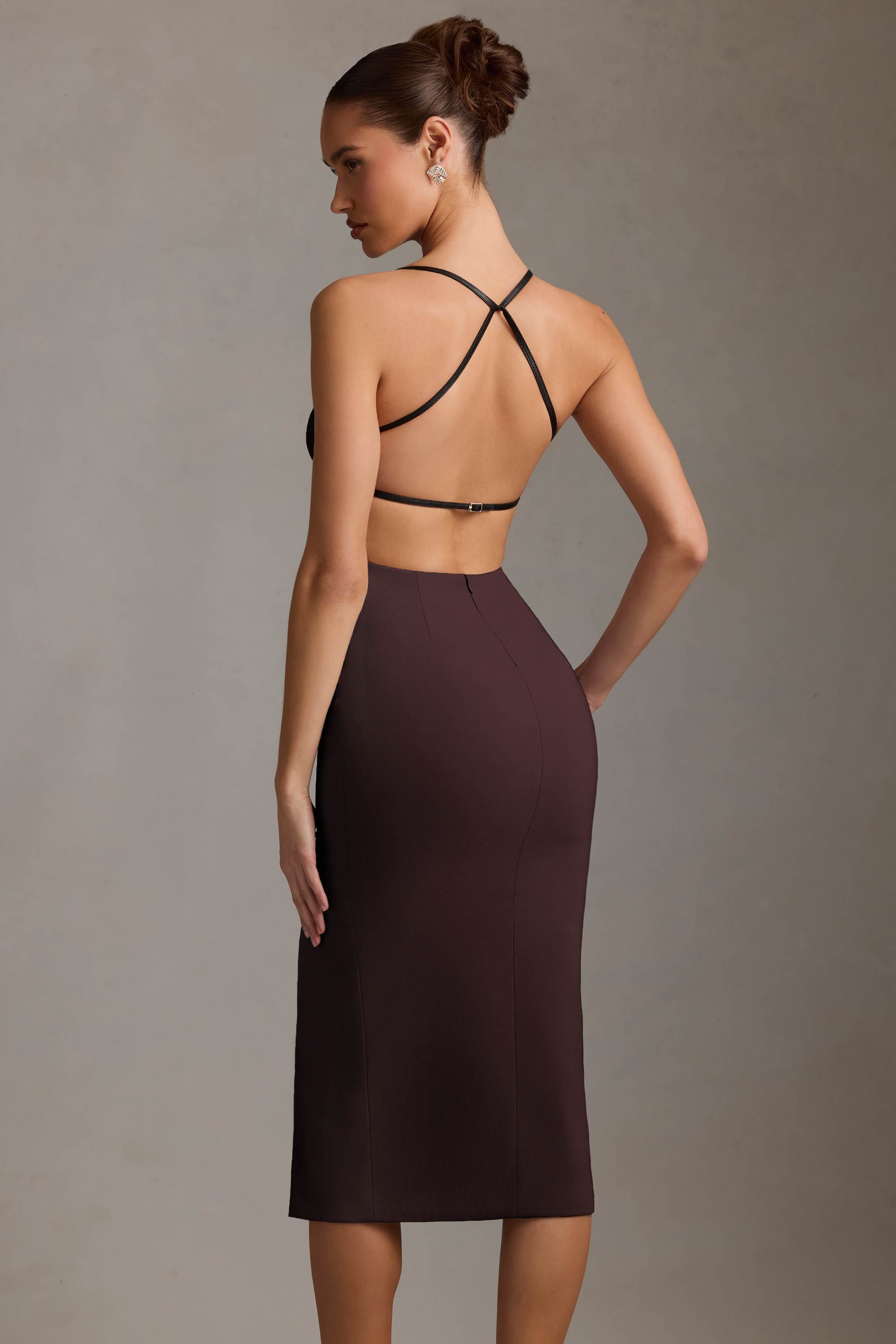 plunge open-back midaxi dress in cherry red Plunge Open-Back Midaxi Dress in Cherry Red
