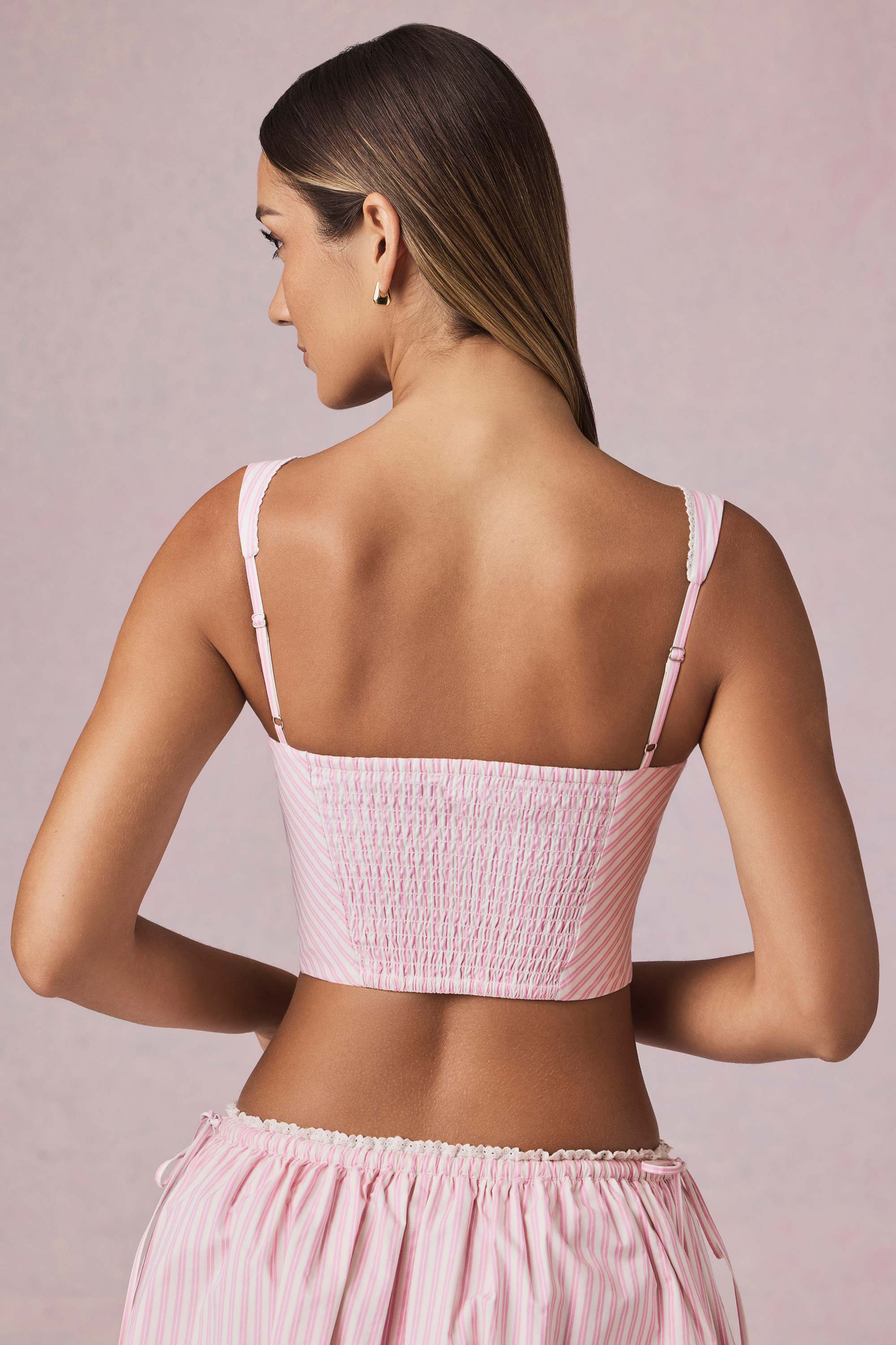 トップス Andmary Sophia layered tops pink Magda Bow-Detail Crop Top in Soft Mauve Stripe | Oh Polly