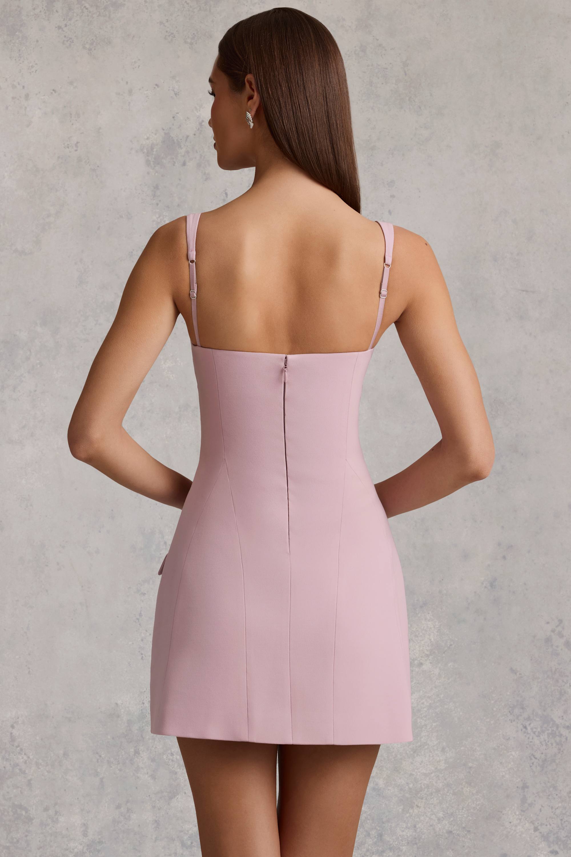 mauve ribbed strappy cut out detail bodycon dress Pretty Little Thing Size 6 Mauve Ribbed Strappy Cut Out Detail Bodycon  Dress