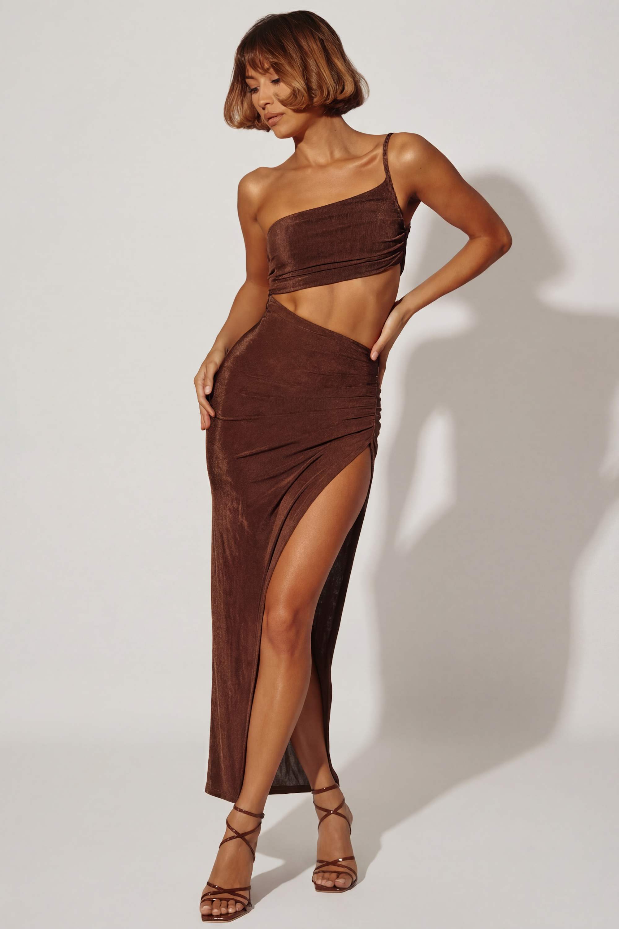 rios one shoulder maxi dress brown Rios One Shoulder Maxi Dress Brown Curve