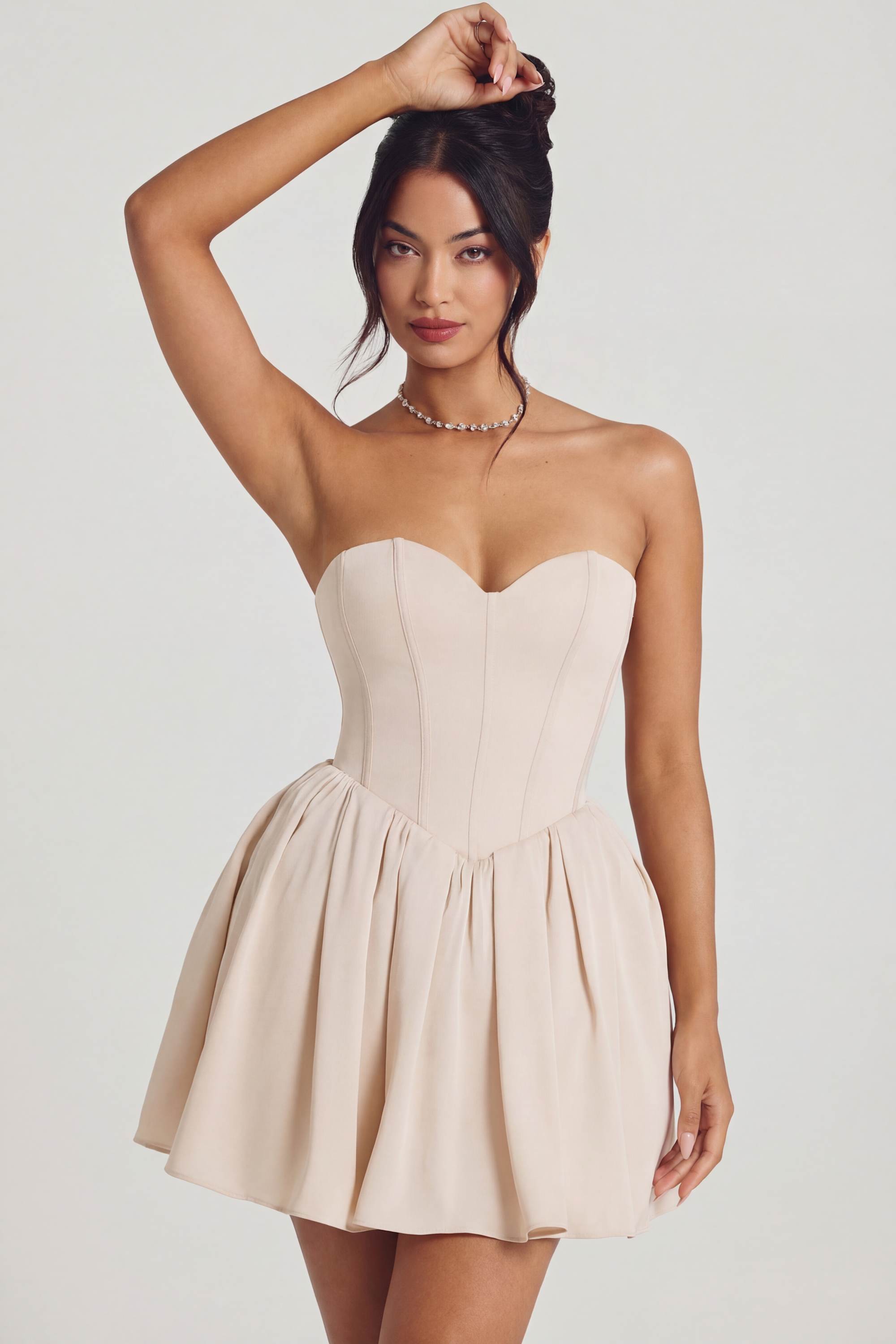 Emeline Bandeau Corset Tulle Skirt Mini Dress in Ivory | Oh Polly
