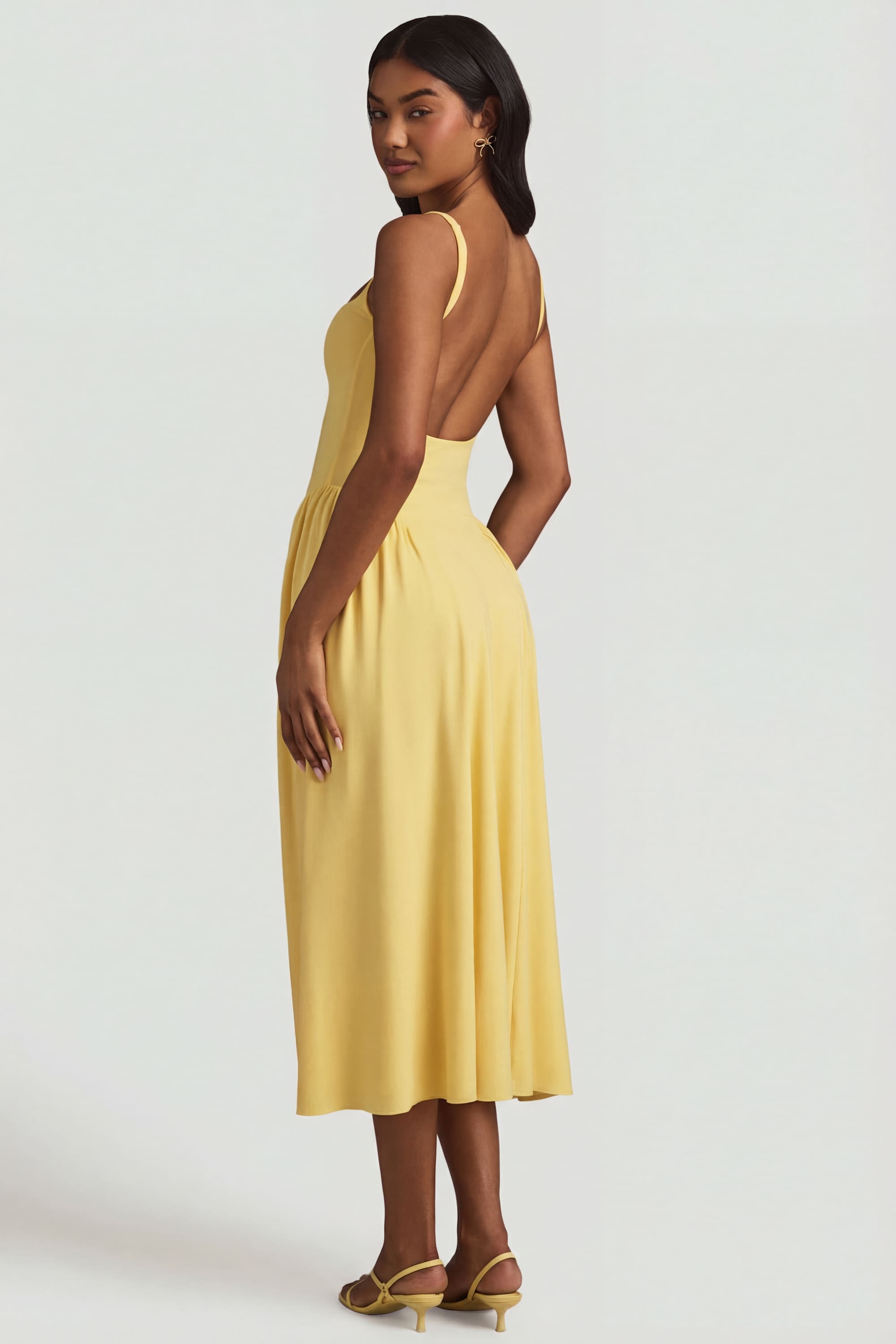knee length dresses for ladies Thandie Sweetheart-Neck Ruched Midaxi Dress in Pastel Yellow