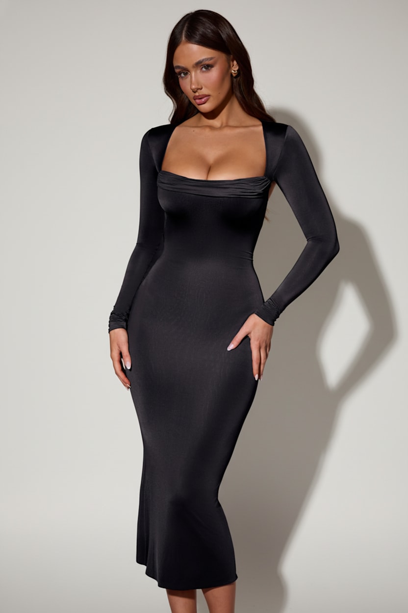 knee length dresses for ladies Black Open Back Maxi Dress main image 1