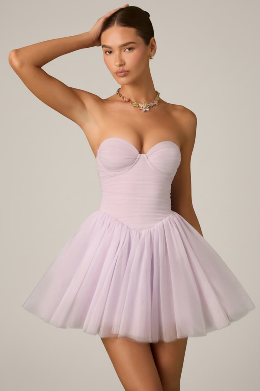 トリートユアセルフBallet docking tulle mini dress oh-polly-dottie-strapless-