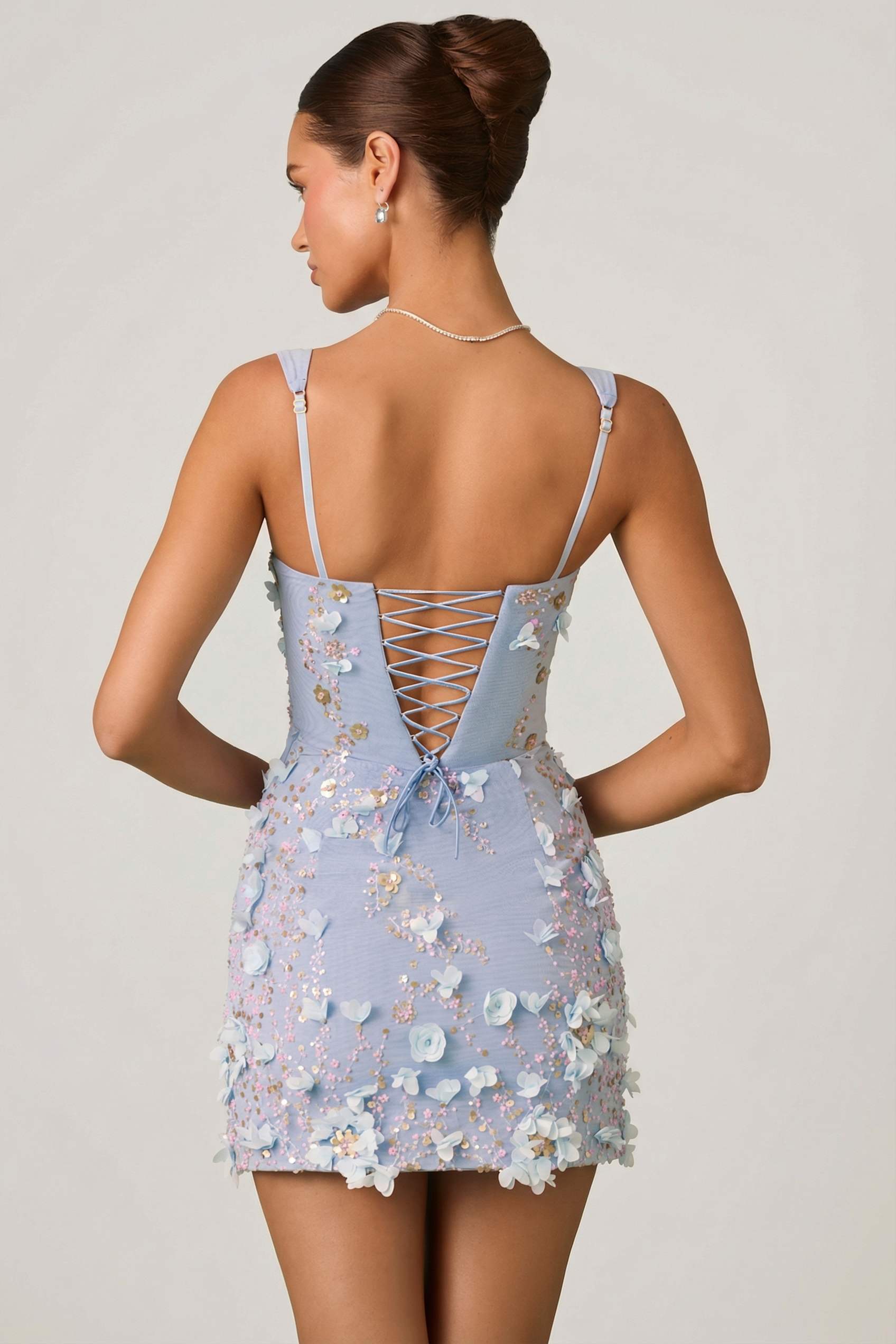 Embellished Corset Mini Dress in Sky Blue