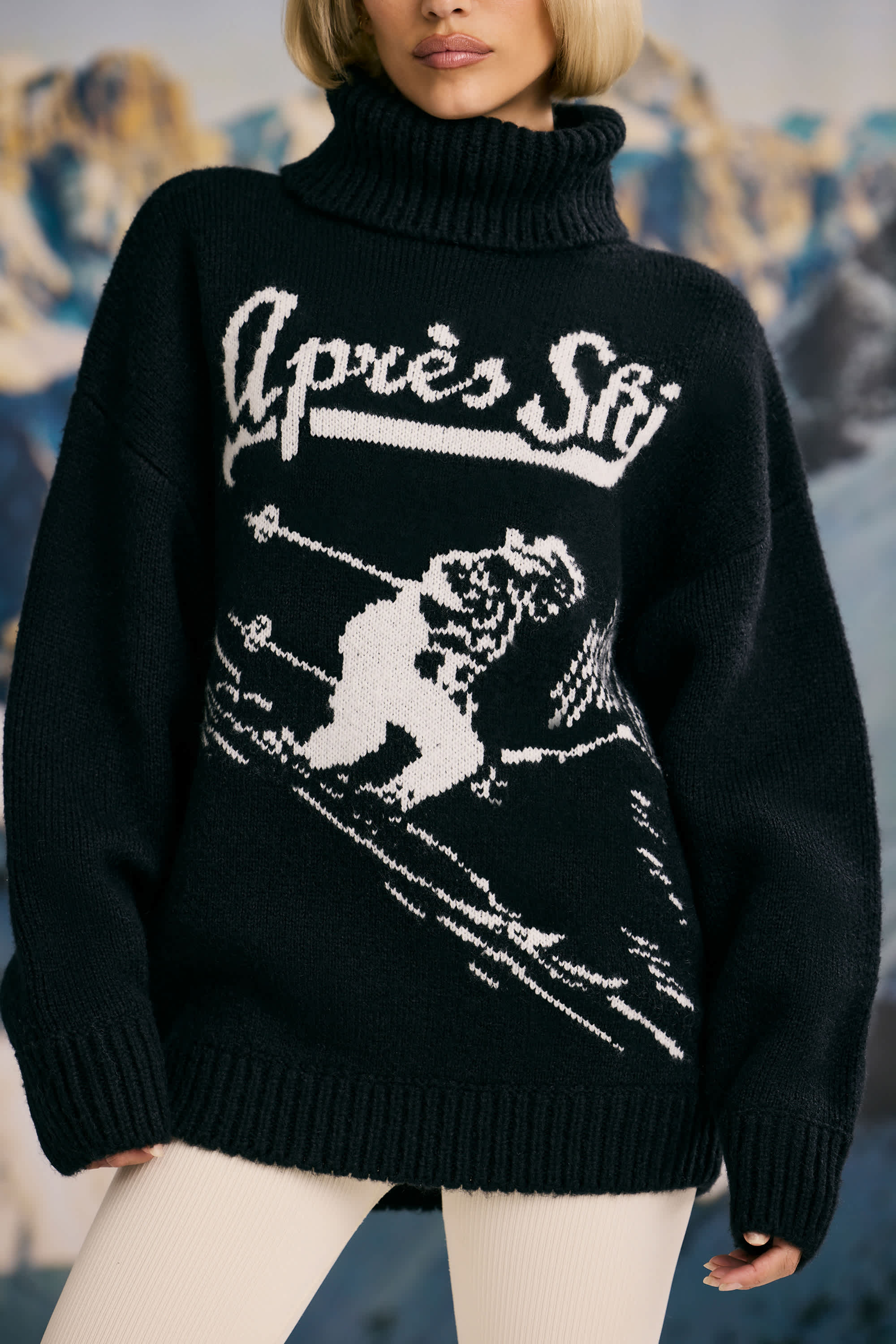 Oversized Chunky-Knit Turtleneck Jumper in Black – Bo+Tee