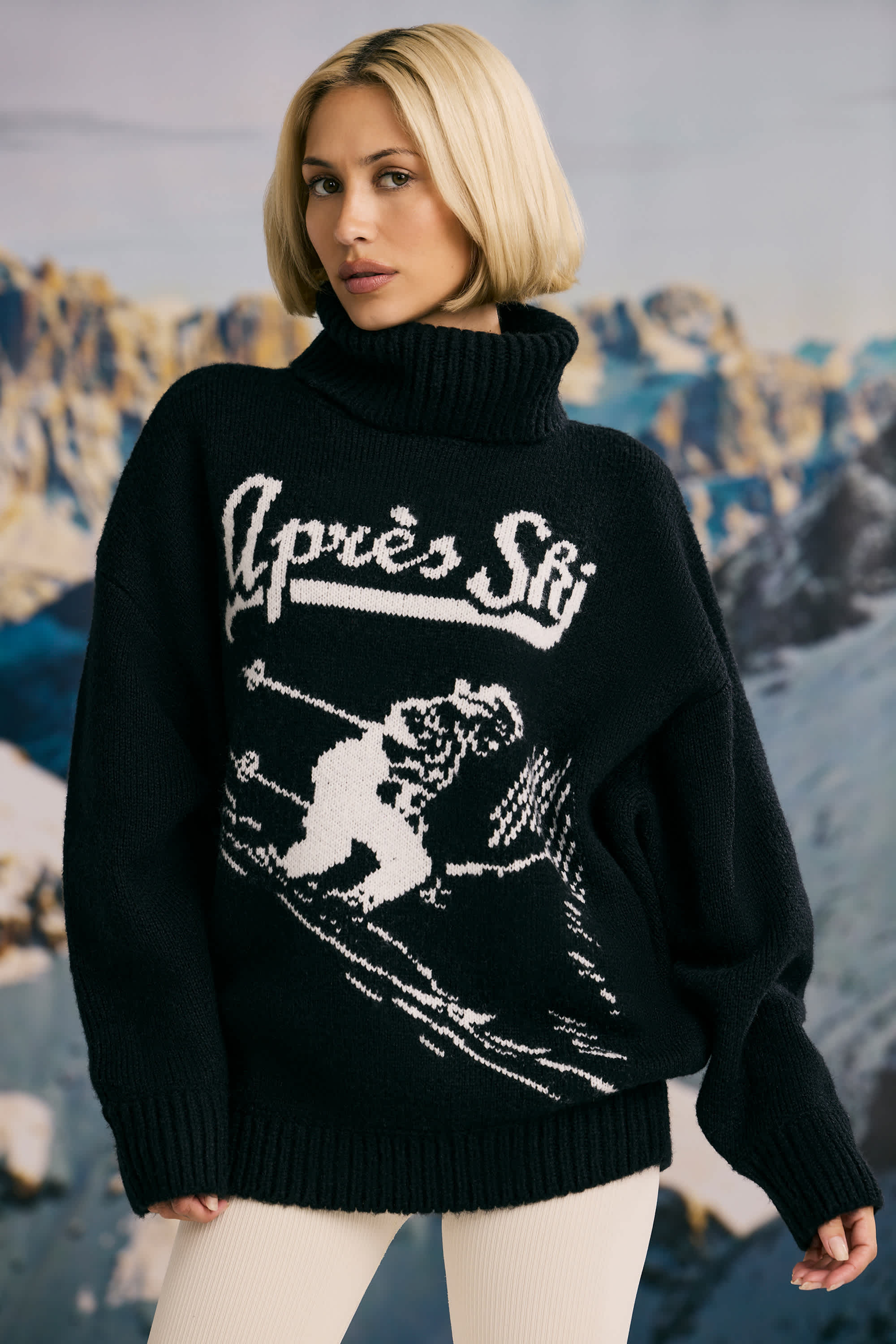 Oversized Chunky-Knit Turtleneck Jumper in Black – Bo+Tee